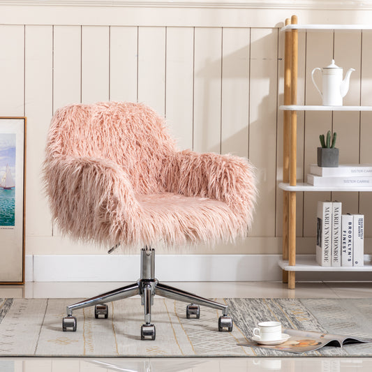 HengMing Modern Faux fur home  office chair, fluffy chair for girls, makeup vanity Chair