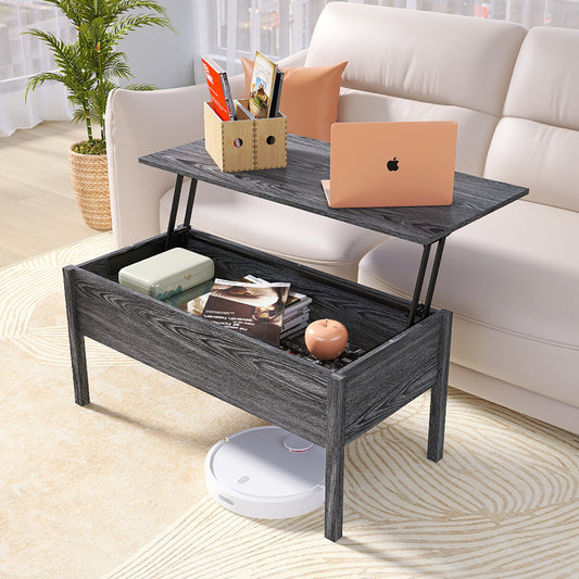 MDF Lift-Top Coffee Table in Dark Grey Oak Finish with Storage - Versatile Living Room Addition