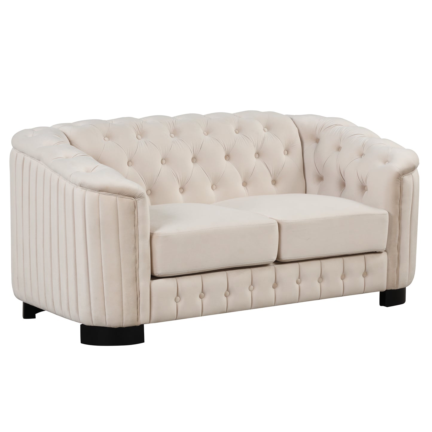 Elegant Beige Velvet Upholstered 2-Person Loveseat Sofa