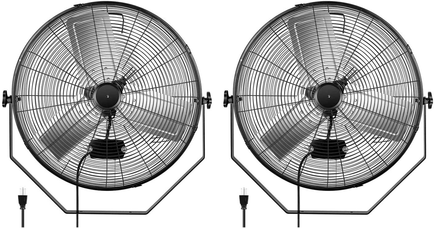 2Pack 24 Inch Industrial Wall Mount Fan, 3 Speed Commercial Ventilation Metal Fan for Warehouse, Greenhouse, Workshop, Patio, Factory and Basement - High Velocity