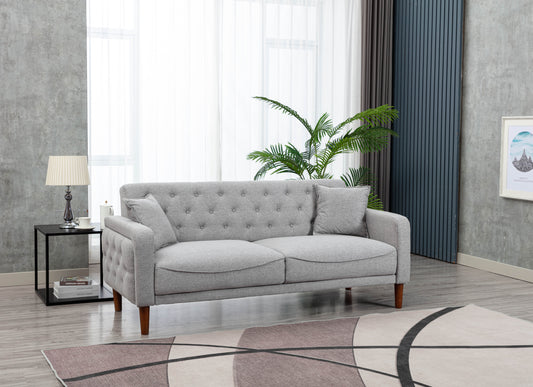 Elegant Grey Linen Sofa with 2 Pillows