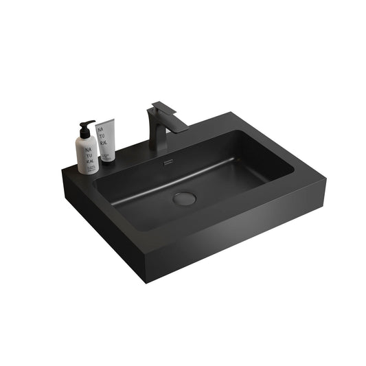 BB02-24-109, Integrated engineered quartz basin WITHOUT drain and faucet, matt black color