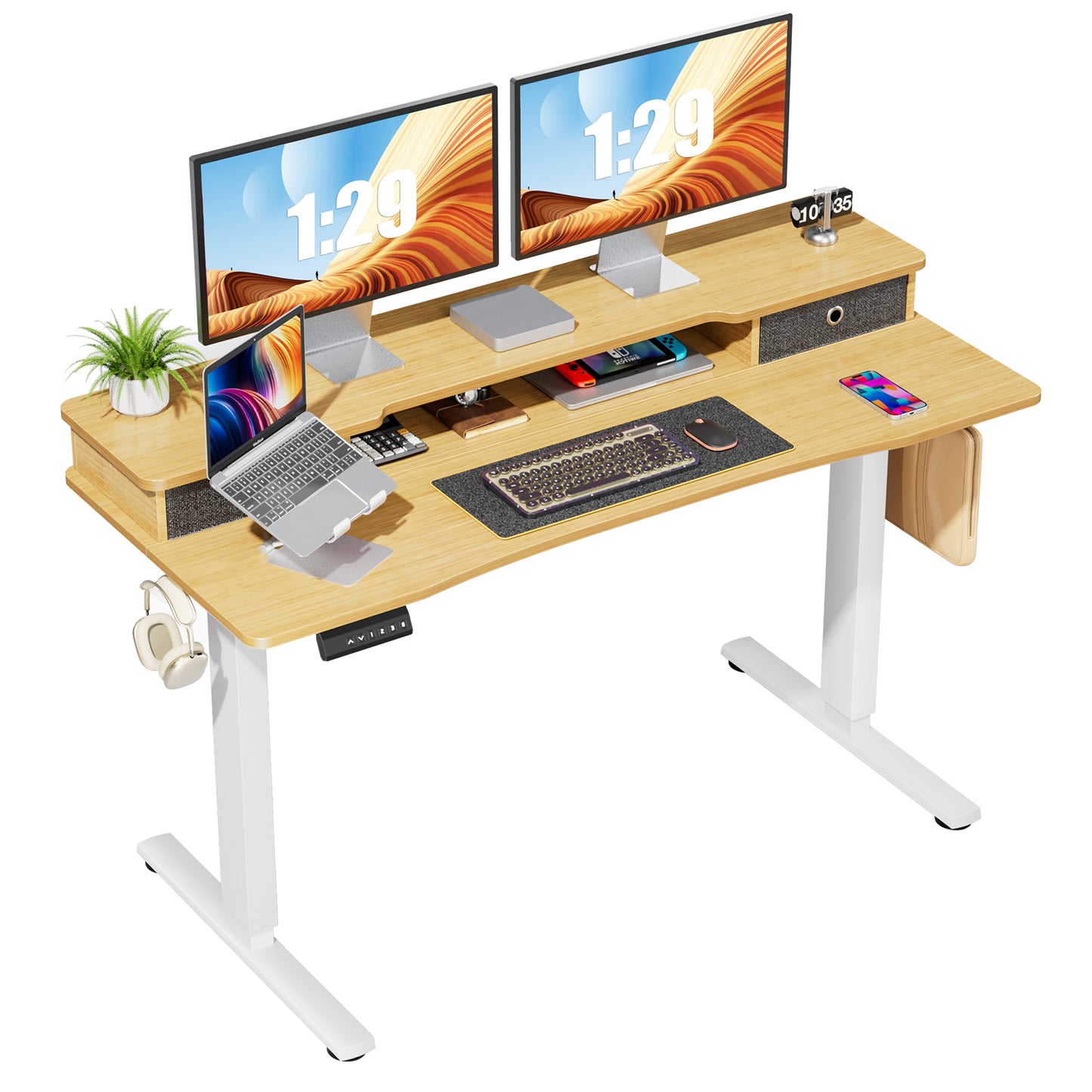 Ergonomic Electric Standing Desk with Dual Drawer Storage Shelf