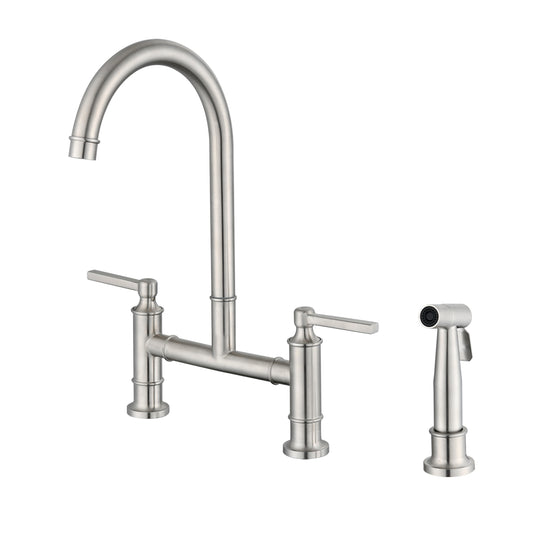 Double Handle Bridge Kitchen Faucet with Side Spray