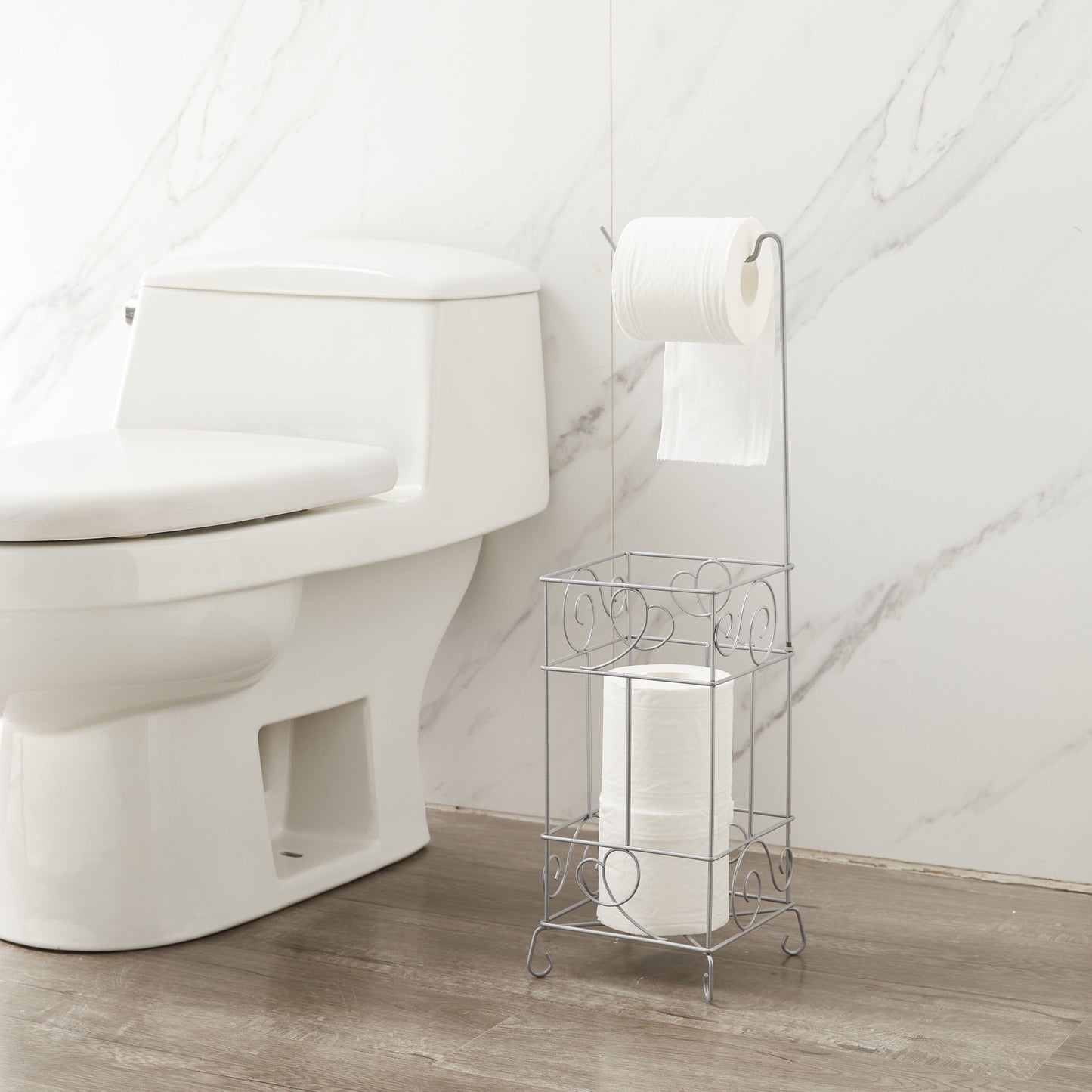 Elegant Silver Free-Standing Toilet Paper Holder Stand