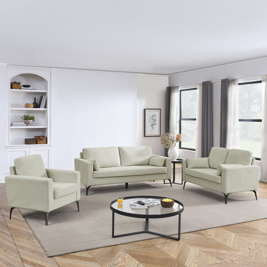 3-Piece Corduroy Beige Living Room Sofa Set with 3-Seater Sofa, Loveseat, and Sofa Chair