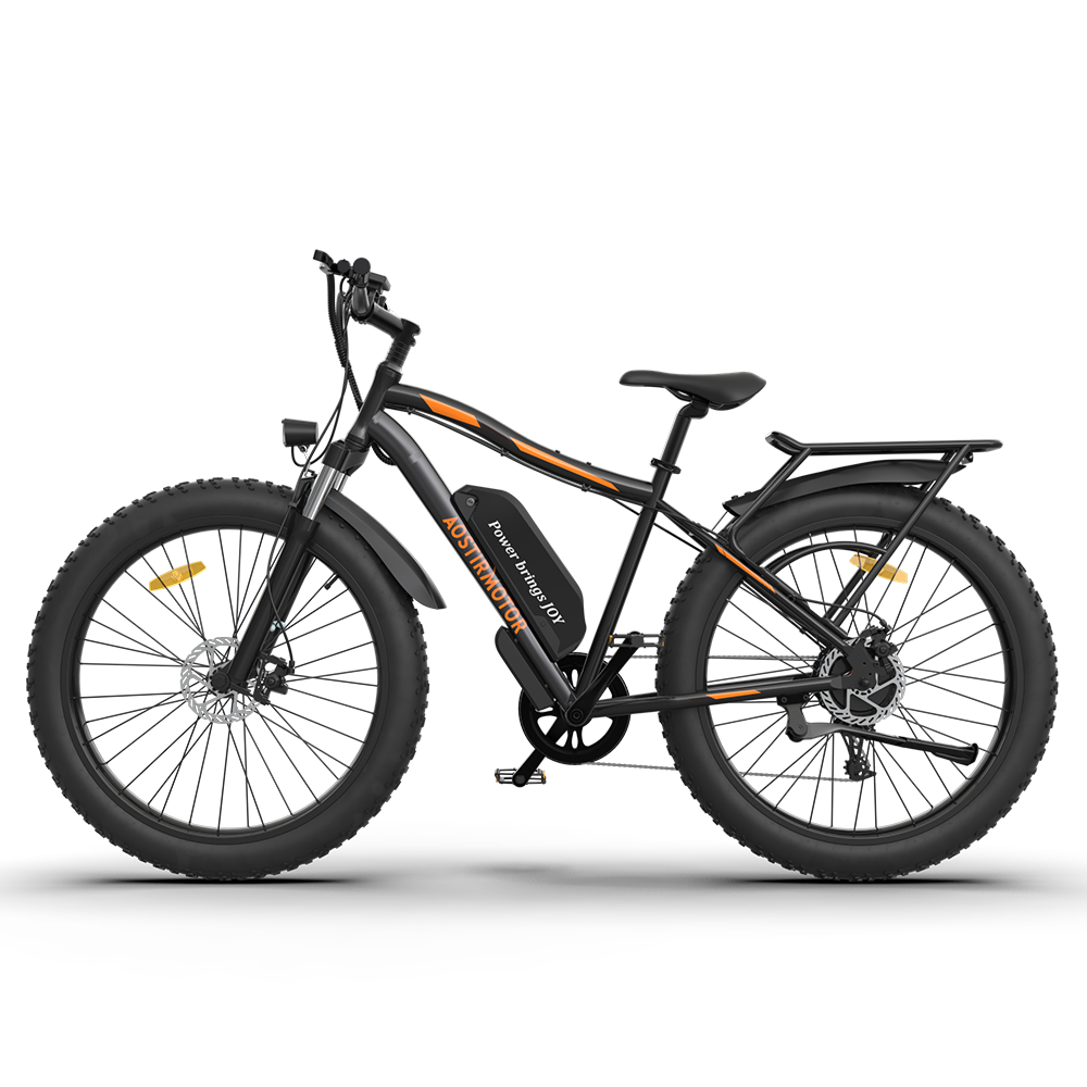 AOSTIRMOTOR S07-B 26" 750W Electric Bike Fat Tire P7 48V 12.5AH Removable Lithium Battery for Adults with Detachable Rear Rack Fender(Black)