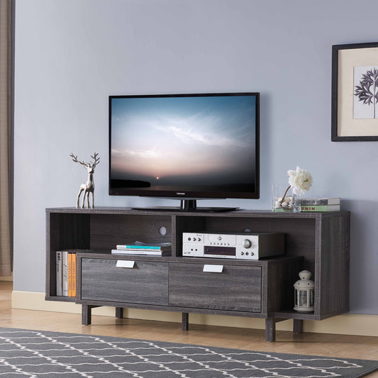 Elegant Distressed Grey TV Stand with Generous Storage