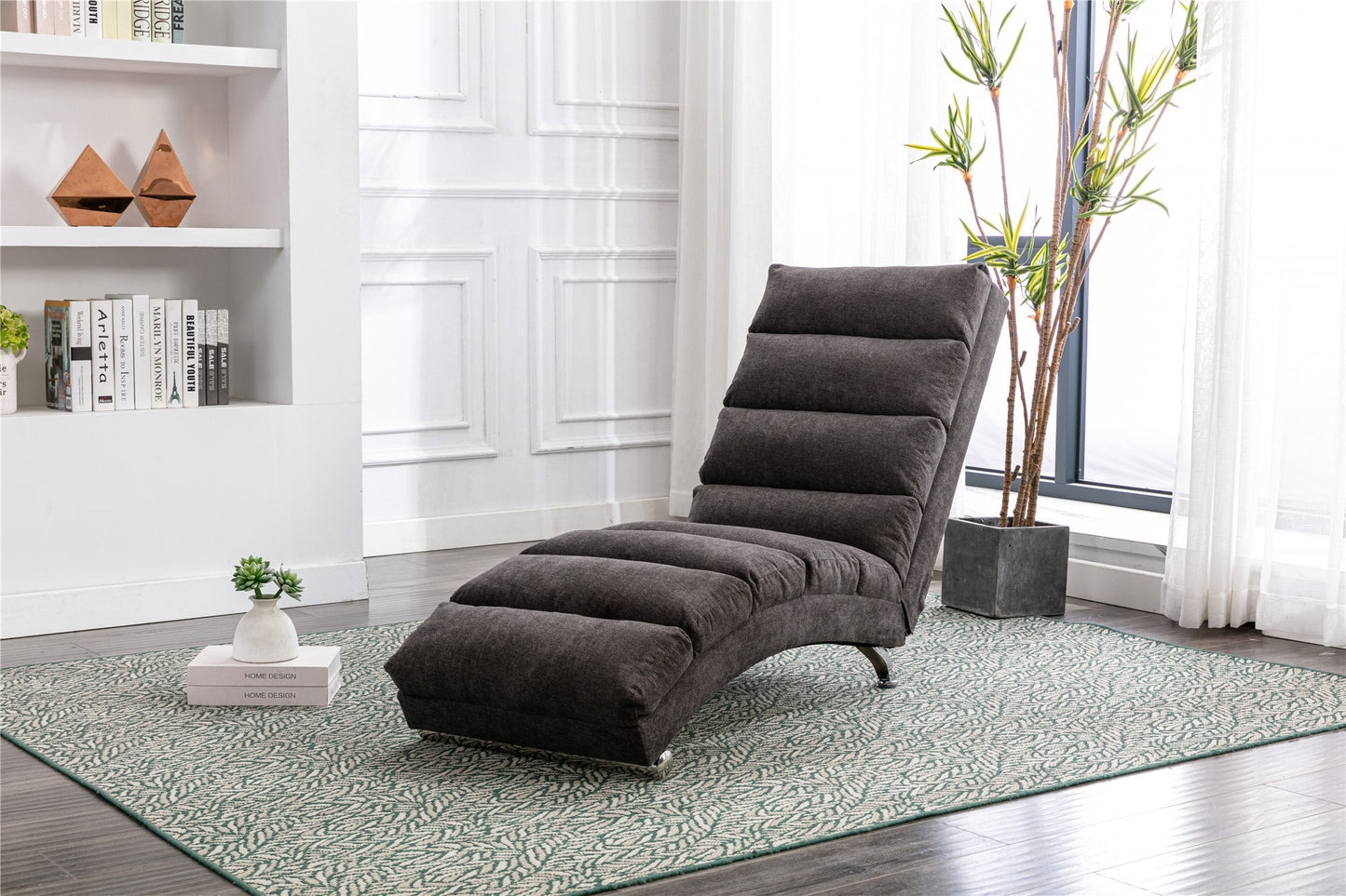 Linen Chaise Lounge Indoor Chair, Modern Long Lounger for Office or Living Room