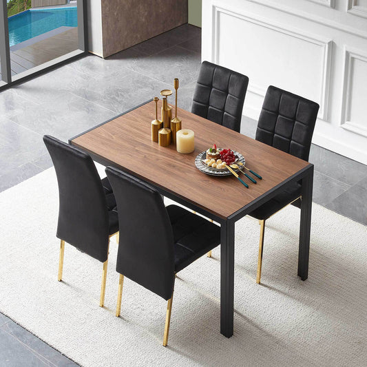 5-Piece Dining Set Including Black Velvet High Back Golden Color Legs Nordic Dining Chair & Creative Design MDF Dining Table