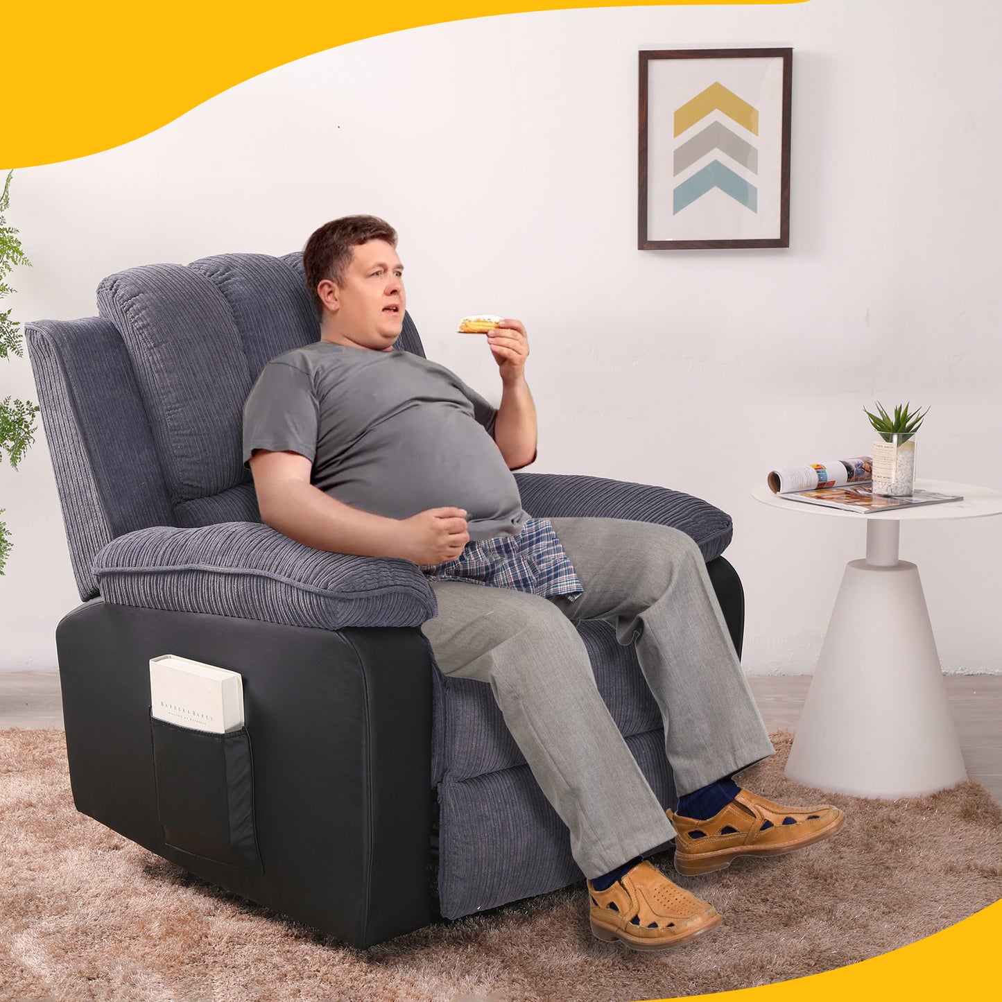 Corduroy + PU material thickened with side pockets armrests ergonomic power sofa chair with 8-point massage heating function