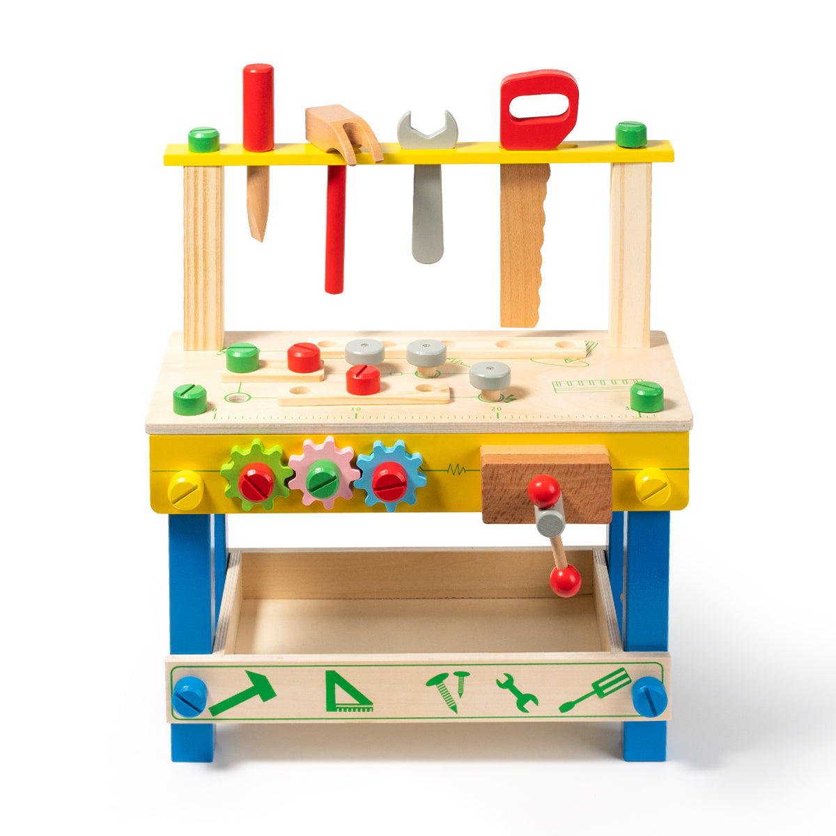 Kids' Solid Wood Tool Workbench Toy with Colorful Accessories