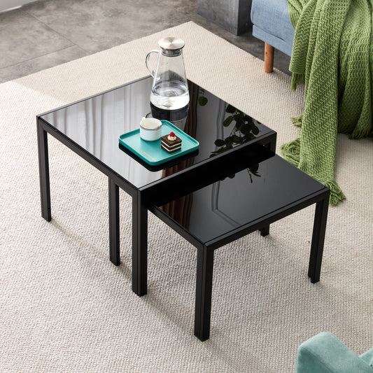 Black Nesting Coffee Table Set with Tempered Glass Finish for Modern Living Rooms