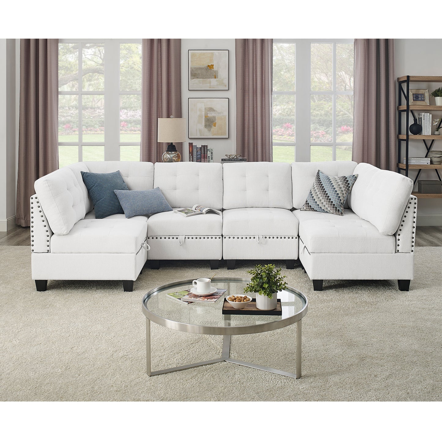 Ivory Chenille Modular Sectional Sofa with DIY Combination