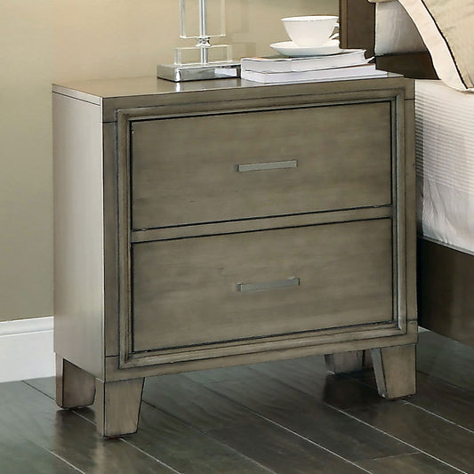 Simple Casual 1pc Nightstand Gray Color Solid wood Bedroom Furniture Contemporary Look Nightstand Nickel Bar Pull