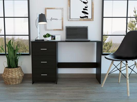 Elegant Writing Desk with Three Drawers in Classic Black