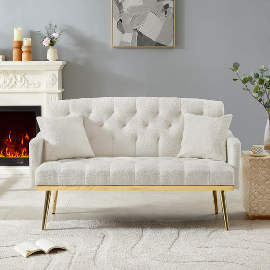 CREAM WHITE TEDDY FABRIC  2 SEATER SOFA