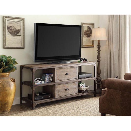 Gorden TV Stand with Weathered Oak & Antique Silver Finish