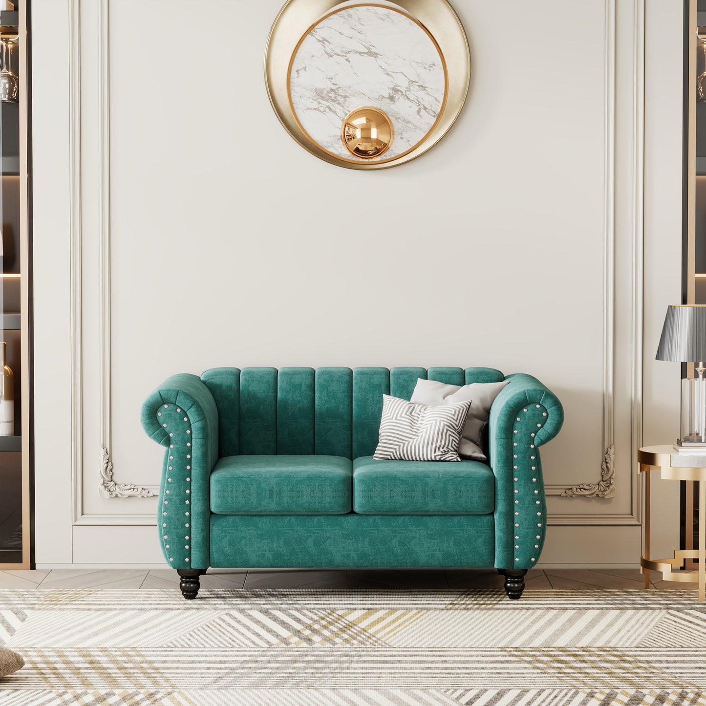 Dutch Fluff Upholstered Modern Green Sofa with Solid Wood Legs