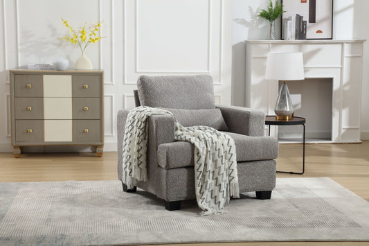 Elegant White and Gray Modern Chair for Living Room or Sofas, with Square Armrest and Removable Back Cushion