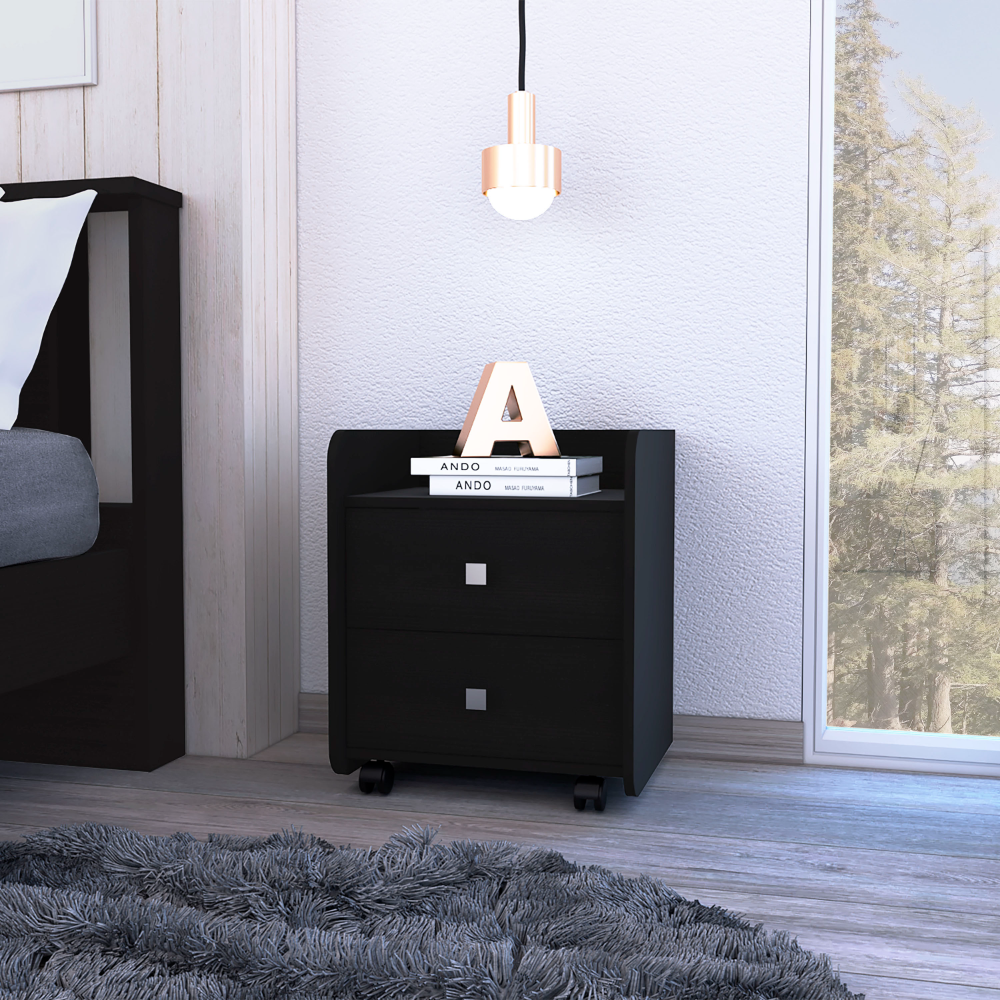 DEPOT E-SHOP Marsella Nightstand, Two Drawers, Superior Top, Metal Handle, Black