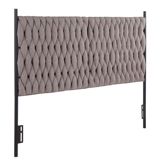 Braided Matisse Queen Size Headboard in Black Metal and Grey Fabric by LumiSource