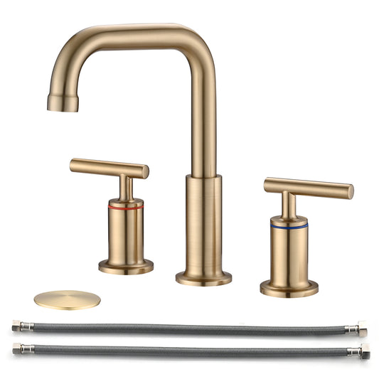 8-Inch Brushed Gold Widespread Double Handle Bathroom Faucet with Pop-Up Drain