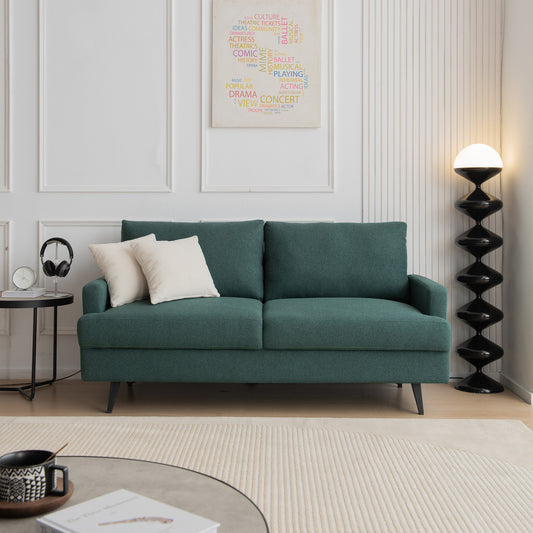 Contemporary Emerald Fabric Love Seat with Metal Legs and High-Resilience Sponge for Living Room and Bedroom