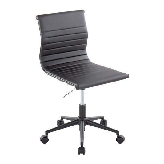 Masters Industrial Armless Adjustable Task Chair with Swivel in Black Frame and Black Faux Leather by LumiSource