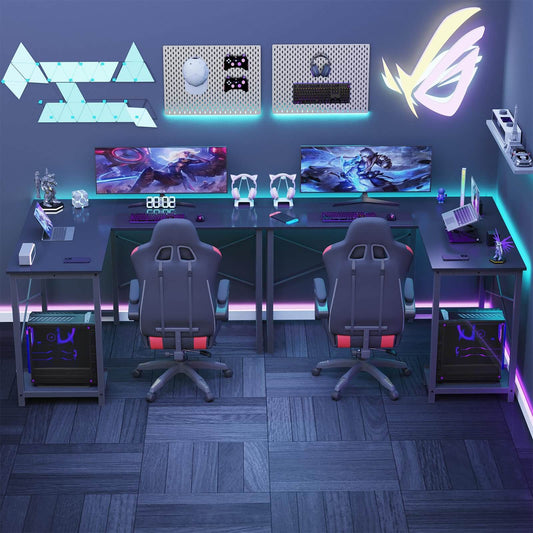 Black L-Shaped Modular Gaming Desk with Integrated Storage Options