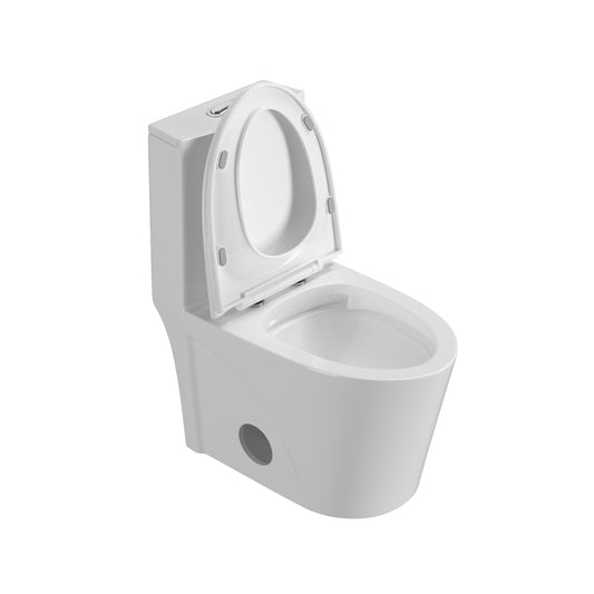 Dual Flush Elongated Standard One Piece Toilet with Comfortable Seat Height, Soft Close Seat Cover, High-Efficiency Supply, and White Finish Toilet Bowl (White Toilet)