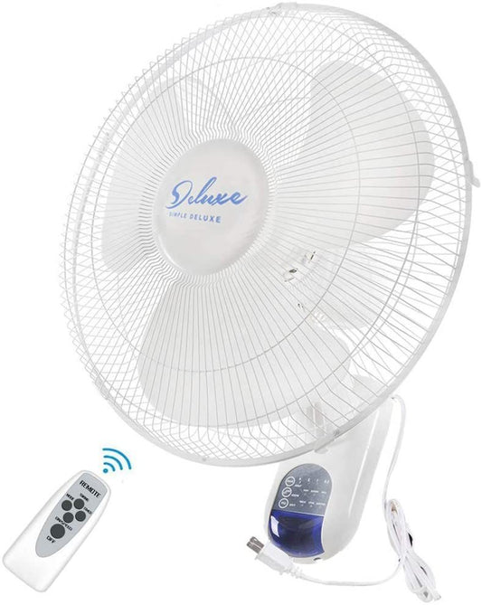 Refreshing Airflow Solution: Simple Deluxe 16 Inch Digital Wall Mount Fan with Remote Control, 3 Speeds, 3 Oscillating Modes