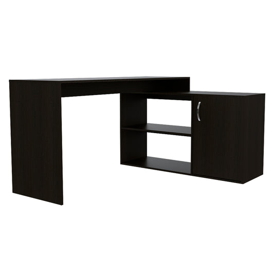 Sleek Black L-Shaped Office Desk with Generous Storage