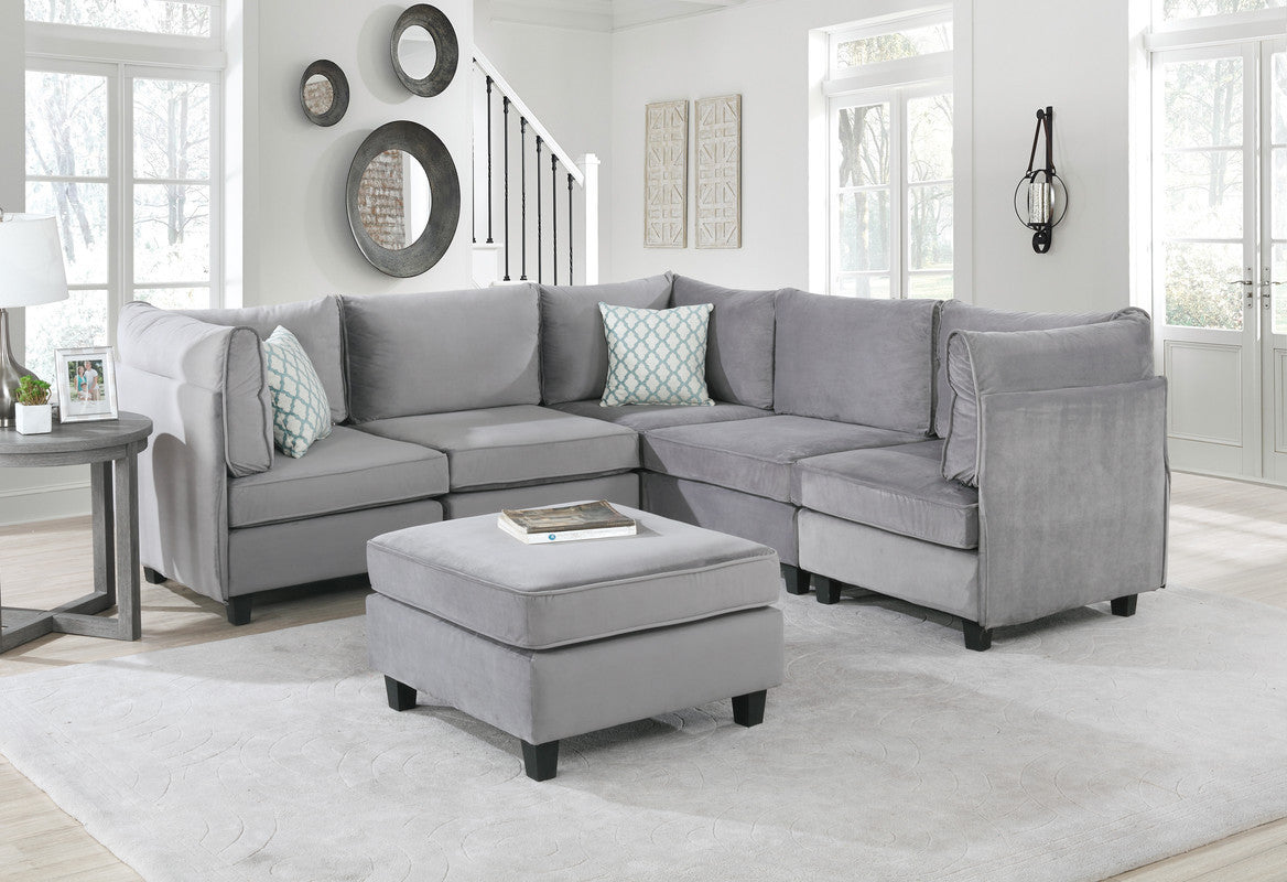 Zelmira Gray Velvet 6-Piece Modular Sectional Couch