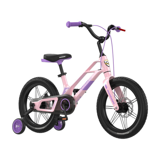 Montasen Kids Bike 16 Inch Bicycle for Boys Girls Ages 4-8 Years, Lightweight Magnesium Alloy Frame, Disc Adjustable Handlebar Training Wheels Pink Purple Color