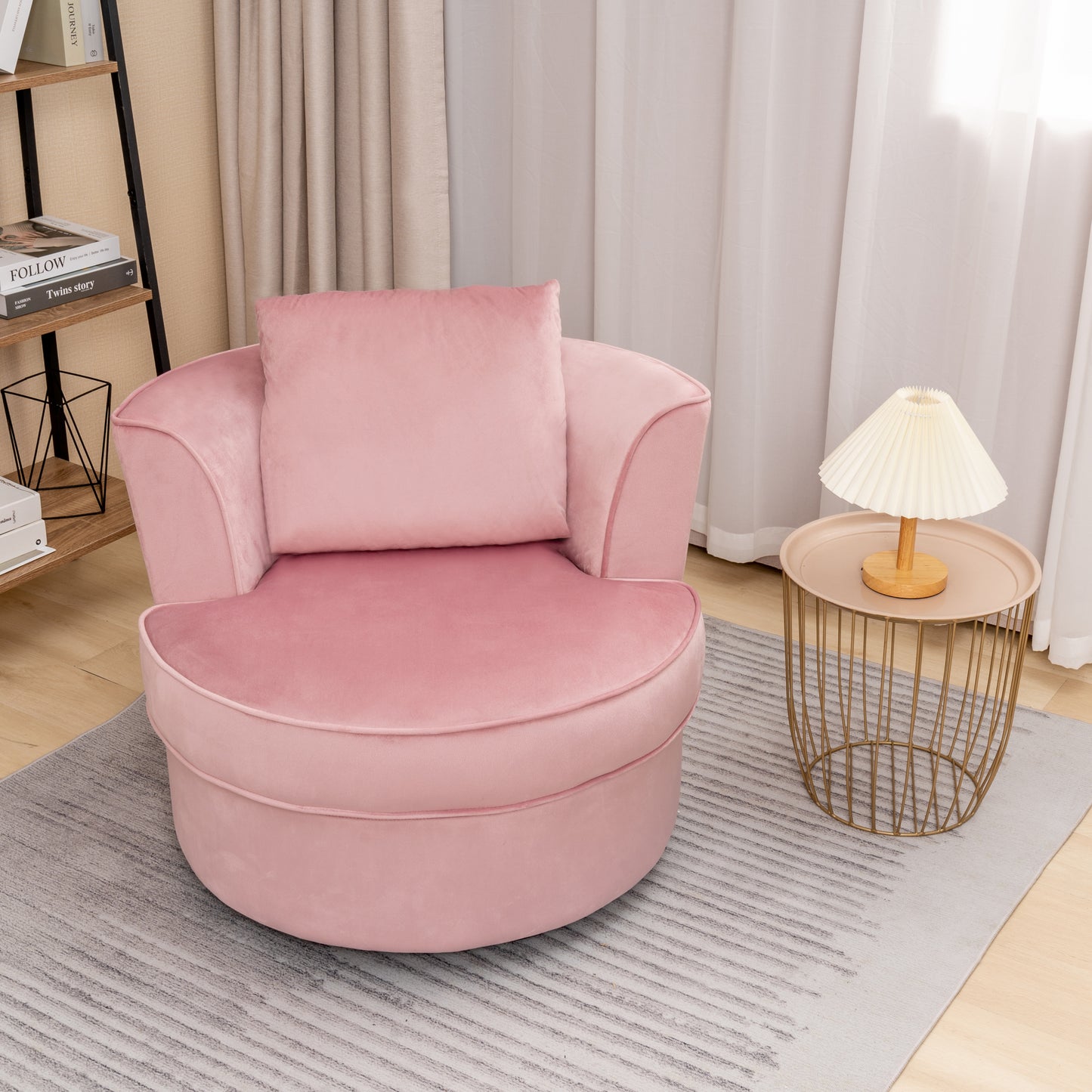 Single Sofa Chair Mid-Century Modern Accent Chair 360°Rotating Sofa Chair for Living Room Bedroom Pink