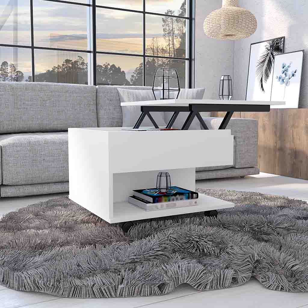 Mercuri Lift Top Coffee Table with Casters, White Finish