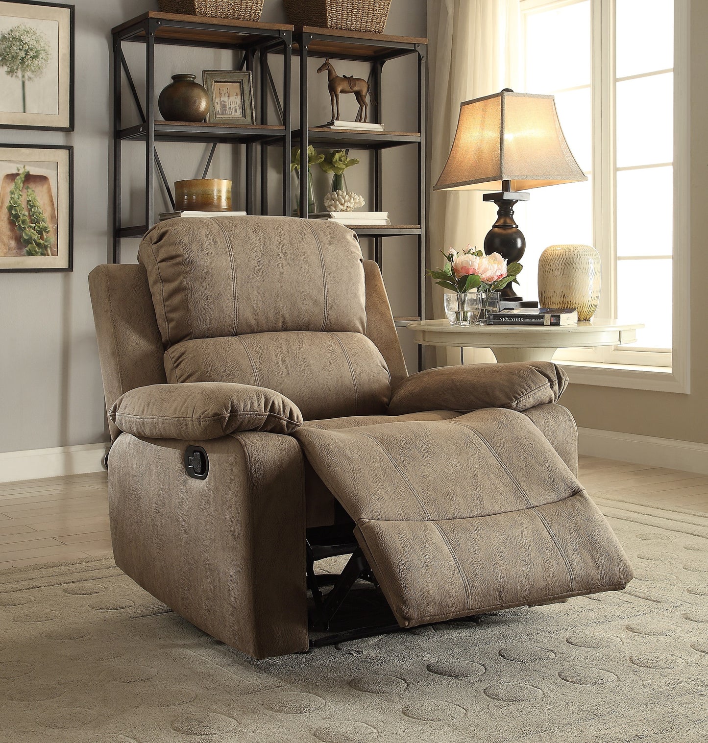 Taupe Polished Microfiber Bina Recliner with Motion