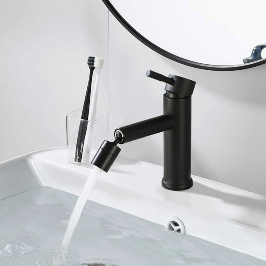 Modern Matte Black Bathroom Faucet with 360° Rotating Aerator for Enhanced Sink Functionality