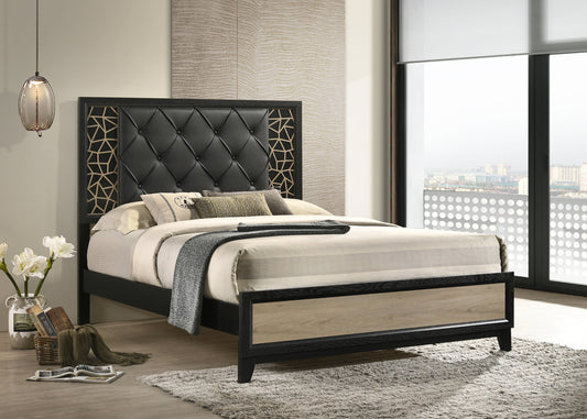 Selena Modern & Contemporary Queen Bed Made with Wood in Black and Natural