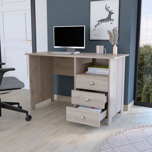 Gray Finish Writing Desk with Three Drawers and Open Storage Shelf by Brentwood