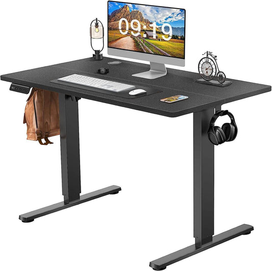 Adjustable Electric Standing Desk with Silent Motor and Storage Hooks, Black, 40'' x 24