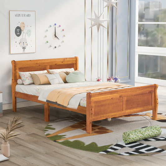 Full Size Wood Platform Bed with Headboard and Wooden Slat Support (Oak)