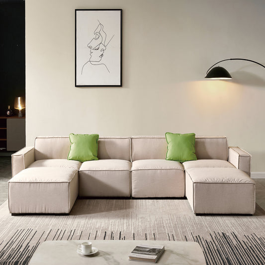 Modular U Shape Sectional Fabric Sofa (Beige)