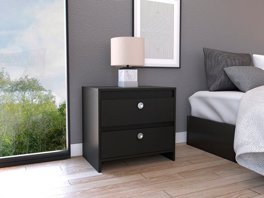 Idaly Nightstand, Superior Top, Two Drawers -Black