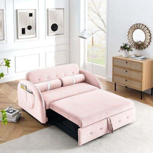 Modern 55.5" Pull Out Sleep Sofa Bed 2 Seater Loveseats Sofa Couch with side pockets, Adjsutable Backrest and Lumbar Pillows for Apartment Office Living Room