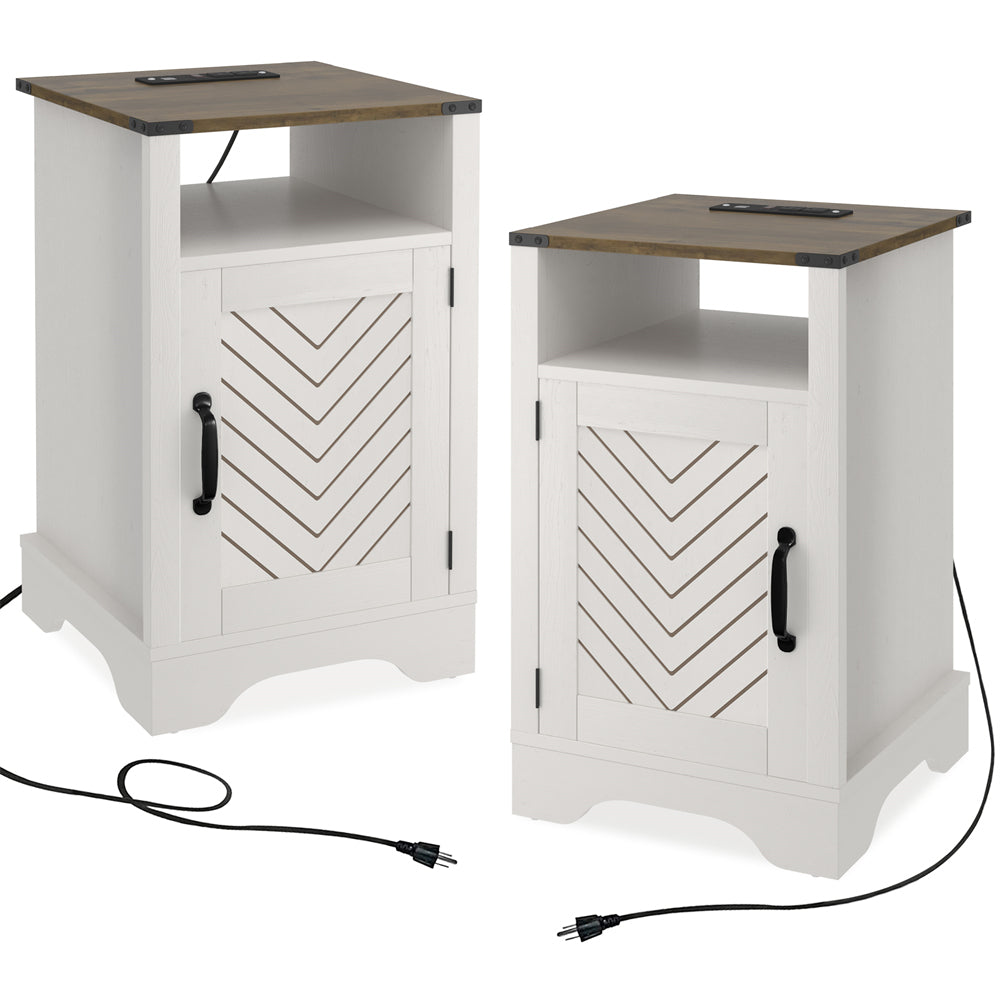 Accent Modern White Cabinet Wood Night Stands For Bedrooms Set Of 2 Nightstands With Charging Station