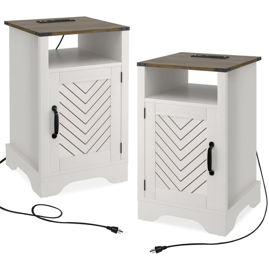 Accent Modern White Cabinet Wood Night Stands For Bedrooms Set Of 2 Nightstands With Charging Station