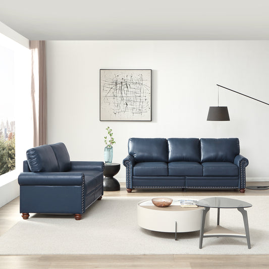 Living Room Sofa with Storage Sofa 2+3 Sectional Navy Blue Faux Leather