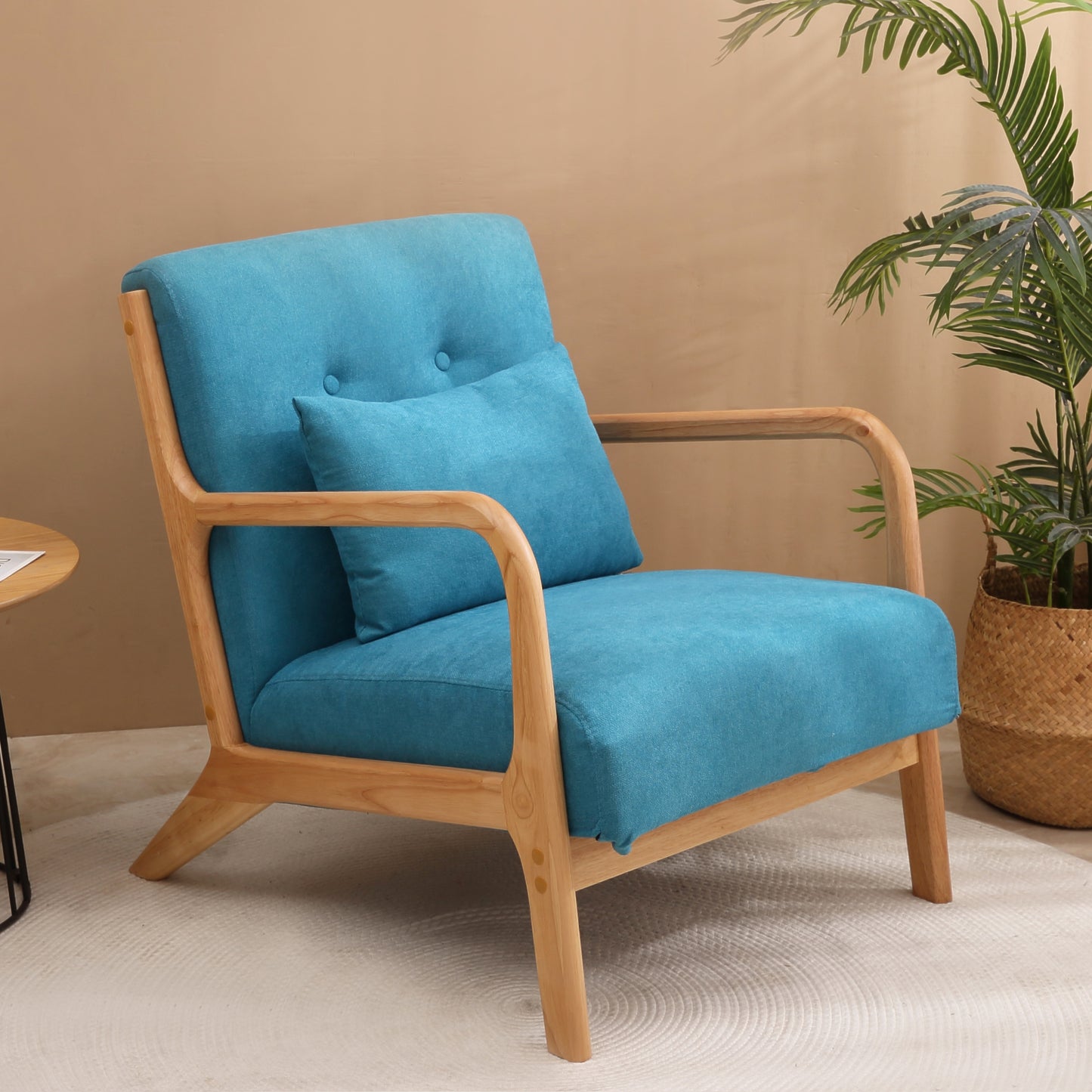 Mid Century Modern Accent Chair with Wood Frame, Upholstered Living Room Chairs, Reading Armchair for Bedroom